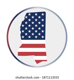 Mississippi icon. Shape of the US state with Mississippi flag. Round sign with flag colors gradient ring. Cool vector illustration.