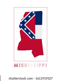 Mississippi logo. Map of Mississippi with the state name and flag. Cool vector illustration.