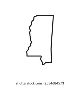 Mississippi map black outline state USA, vector Illustration