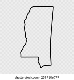 Mississippi Map Black, State Border, United States, US America, Transparent Isolated, Variations. High detailed vector map - Mississippi. Vector icon. Color set