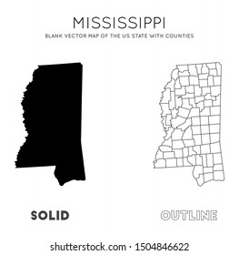 Mississippi map. Blank vector map of the Us State with counties. Borders of Mississippi for your infographic. Vector illustration.