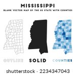 Mississippi map. Borders of Mississippi for your infographic. Vector US state shape. Vector illustration.