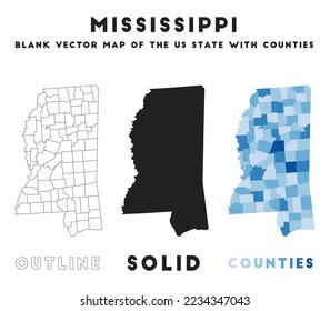 Mississippi map. Borders of Mississippi for your infographic. Vector us state shape. Vector illustration.