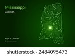 Mississippi Map with a capital of Jackson Shown in a Microchip Pattern.  E-government. United States vector maps. Microchip Series	
