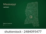 Mississippi Map with a capital of Jackson Shown in a Microchip Pattern.  E-government. United States vector maps. Microchip Series	
