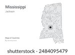 Mississippi Map with a capital of Jackson Shown in a Microchip Pattern.  E-government. United States vector maps. Microchip Series	
