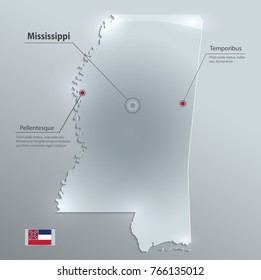 Mississippi map flag glass card paper 3D vector