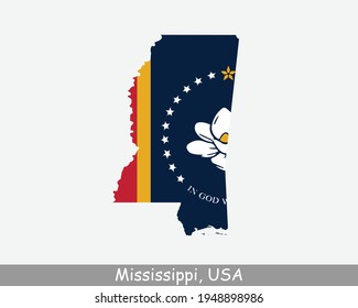 Mississippi Map Flag. Map of MS, USA with the state flag isolated on white background. United States, America, American, United States of America, US State. Vector illustration.