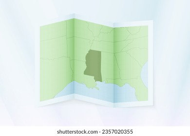 Mississippi map, folded paper with Mississippi map. Vector illustration.