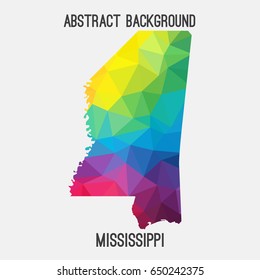 Mississippi map in geometric polygonal,mosaic style in rainbow colors.Abstract tessellation,modern design background,low poly. Vector illustration.