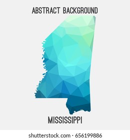 Mississippi map in geometric polygonal,mosaic style in cold shades.Abstract tessellation,modern design background,low poly. Vector illustration.