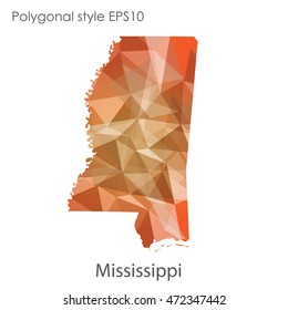 Mississippi map in geometric polygonal,mosaic style.Abstract gems triangle,modern design background. Vector illustration EPS10