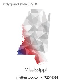 Mississippi map in geometric polygonal,mosaic style.Abstract gems triangle,modern design background. Vector illustration EPS10