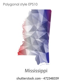 Mississippi map in geometric polygonal,mosaic style.Abstract gems triangle,modern design background. Vector illustration EPS10