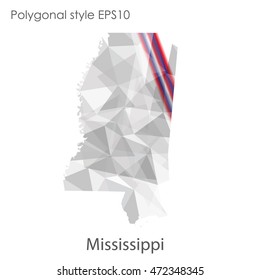 Mississippi map in geometric polygonal,mosaic style.Abstract gems triangle,modern design background. Vector illustration EPS10