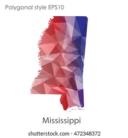Mississippi map in geometric polygonal,mosaic style.Abstract gems triangle,modern design background. Vector illustration EPS10