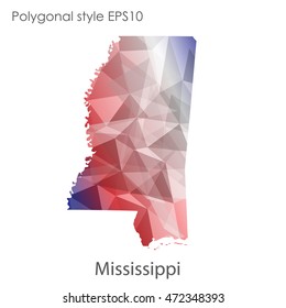 Mississippi map in geometric polygonal,mosaic style.Abstract gems triangle,modern design background. Vector illustration EPS10