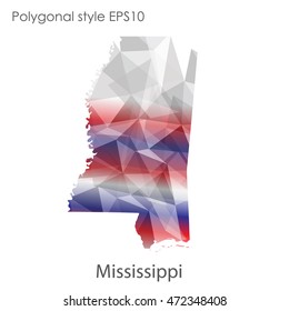 Mississippi map in geometric polygonal,mosaic style.Abstract gems triangle,modern design background. Vector illustration EPS10