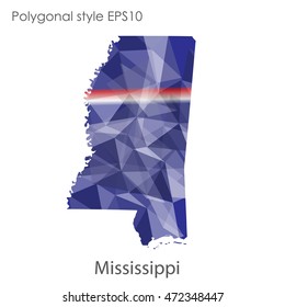 Mississippi map in geometric polygonal,mosaic style.Abstract gems triangle,modern design background. Vector illustration EPS10