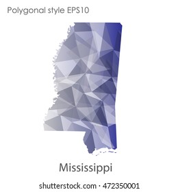 Mississippi map in geometric polygonal,mosaic style.Abstract gems triangle,modern design background. Vector illustration EPS10