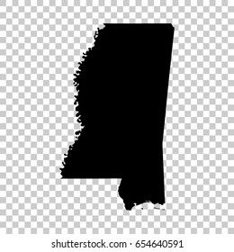 Mississippi map isolated on transparent background. Black map for your design. Vector illustration, easy to edit.