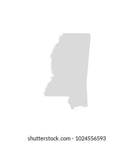 Mississippi map isolated on white background silhouette. Mississippi USA state.