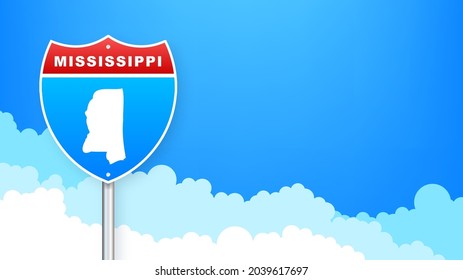 Mississippi map on road sign. Welcome to State of Mississippi. Vector illustration.