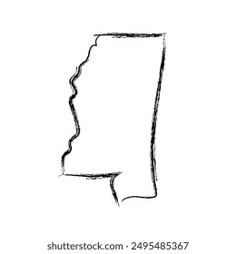 Mississippi map outline concept sketch. Isolated vector graphics hand drawn map of US state.