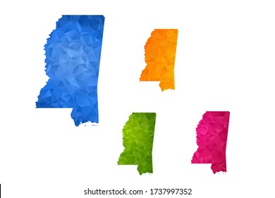 Mapa de Mississippi - Conjunto de fondo gráfico triangular triangular triangular de gradiente de estilo de pozo geométrico, diseño poligonal para su ,Vector eps 10.