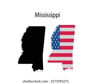 Mississippi Map Silhouette and Icon Vector Illustration 