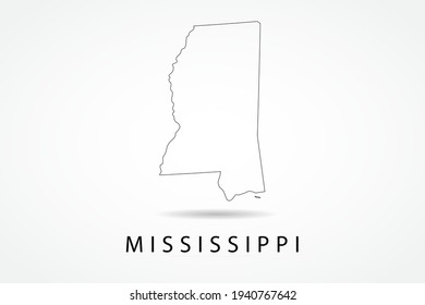 Mississippi Map- State of USA Map International vector template with thin black outline or outline graphic sketch style and black color isolated on white background - Vector illustration eps 10