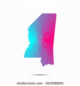Mississippi map triangle low poly geometric polygonal abstract style. Cyan pink gradient abstract tessellation modern design background low poly Mississippi abstract map. Vector illustration