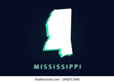 Mississippi Map - USA, United States of America map, World map vector template with green and white  color gradient isolated on dark background - Vector illustration eps 10