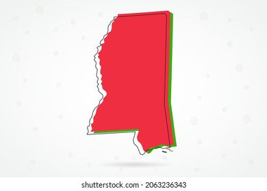 Mississippi Map - USA, United States of America map vector template with including red, green and black outline sketch isolated on white background - Vector illustration eps 10