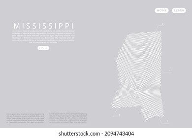 Mississippi Map - USA, United States of America map vector template with White dots, grid, grunge, halftone style isolated on grey background for infographic, design - Vector illustration eps 10