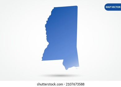 Mississippi Map - USA, United States of America Map vector template with Blue gradient color isolated on white background for design, education, website, infographic - Vector illustration eps 10
