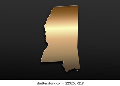 Mississippi Map - USA, United States of America Map vector template with 3D, gold luxury style including shadow on black background for design, education, website - Vector illustration eps 10