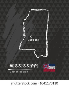 Mississippi map, vector pen drawing on black background