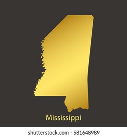Mississippi map,border with golden gradient. Vector illustration