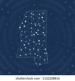 Mississippi network, constellation style US state map. Worthy space style, modern design. Mississippi network map for infographics or presentations.