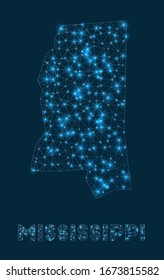 Mississippi network map. Abstract geometric map of the US state. Internet connections and telecommunication design. Vibrant vector illustration.