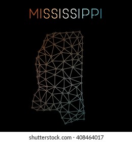 Mississippi network map. Abstract polygonal US state map design. Network connections vector illustration.