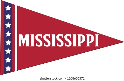 Mississippi Pennant, State Flag, Vector Isolated Banner Triangle