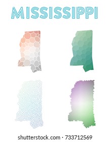 Mississippi polygonal US state map. Mosaic style maps collection. Bright abstract tessellation, geometric, low poly, modern design. Mississippi polygonal maps for infographics or presentation.