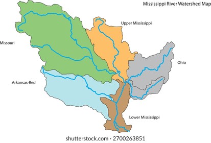 Mississippi River Watershed Map Isolated