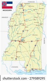 mississippi road map with flag