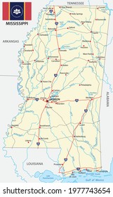 Mississippi Road Map With New Flag