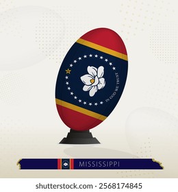 Mississippi Rugby Ball on Rugby Kicking Tees with Modern Design. Illustration perfect for sports, national pride, and rugby-related projects.