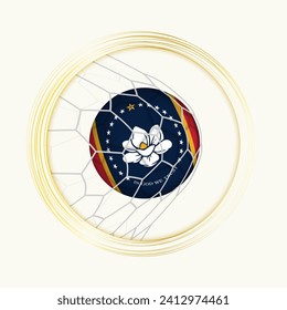 Mississippi scoring goal, abstract football symbol with illustration of Mississippi ball in soccer net. Vector sport illustration.