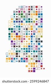 Mississippi shape built of colored cells. Digital style map of Mississippi on a white background. Large square blocks. Simple vector illustration.